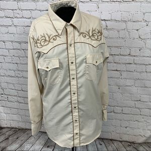 Rangers Western Embroidered Longhorn with Pearl Snaps Long-Sleeved Shirt